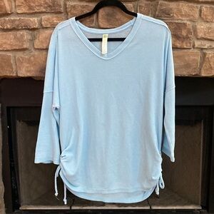Halcyon blue waffle hi-low waffle texture top. Size XL